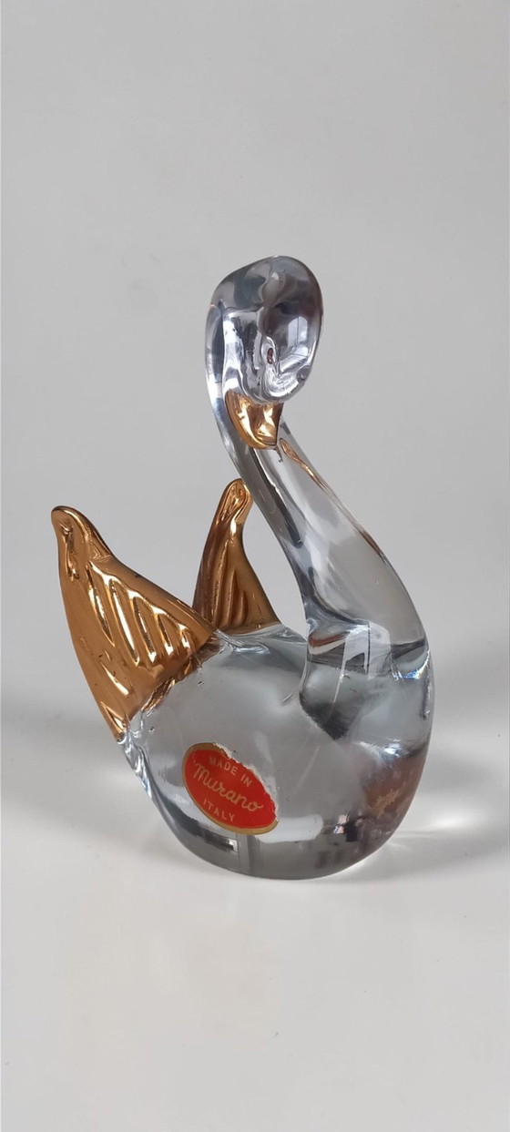 Image 1 of Murano glass swan with gold-colored wings – Italy – 12 cm