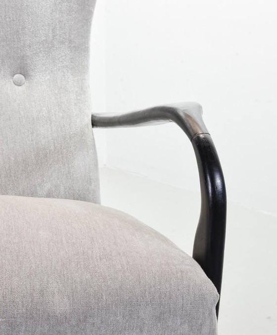 Image 1 of Distinguished Italian Mid-Century Design Guglielmo Ulrich Two Seat Sofa in Soft Silver Velvet Fabric. Italy, 1950s.