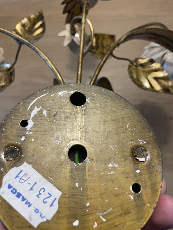 Image 1 of wandleuchte mit blumenmotiv Masca Italië verguld jaren 60