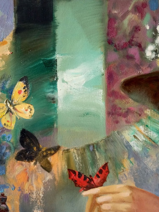 Original Oil Painting Abstract Figurative Girl Moths – Paintings & Drawings, Canvas (photo 5 of 10)