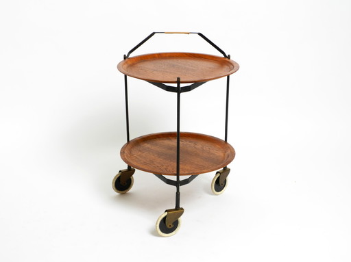 Beautiful Folding Mid-Century Modern Serving Trolley with Removable Teak Pagwood Trays