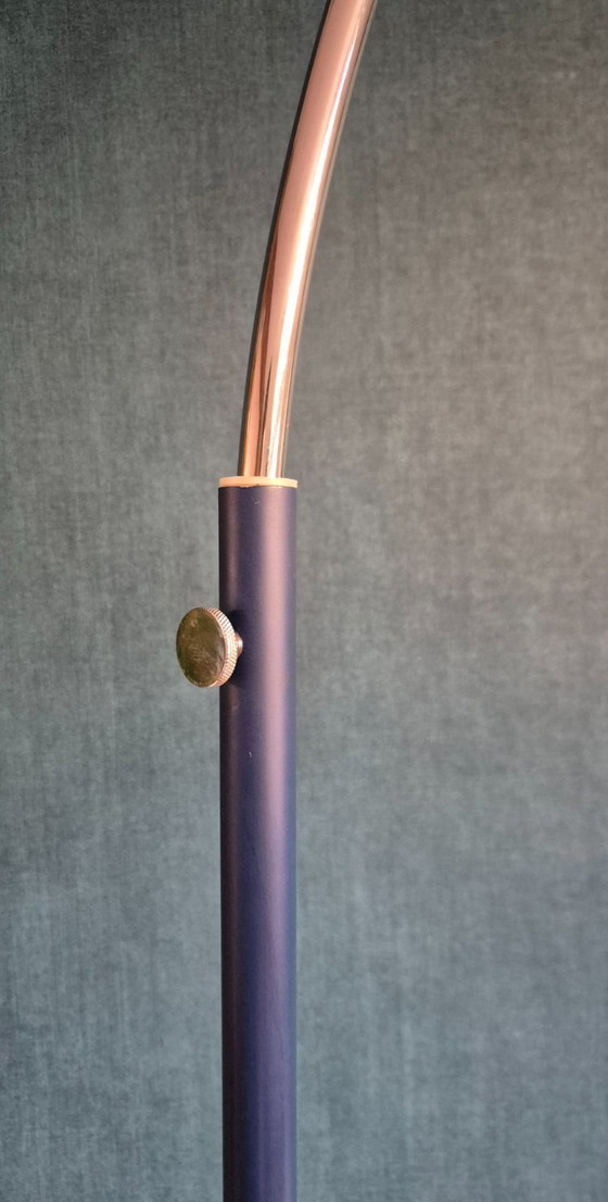 Image 1 of Vintage XL vloerlamp - Booglamp | blauw | chrome - Jaren 70
