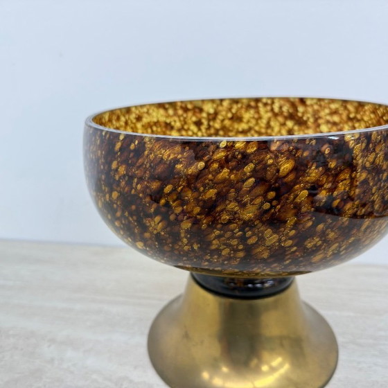 Image 1 of Italian murano glass with brass center piece bowl , 1970s