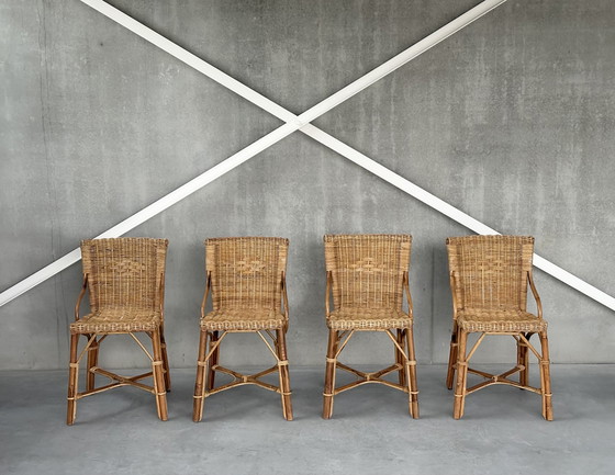 Image 1 of 4x Vintage Rattan Dining Chairs, ca. 1980s