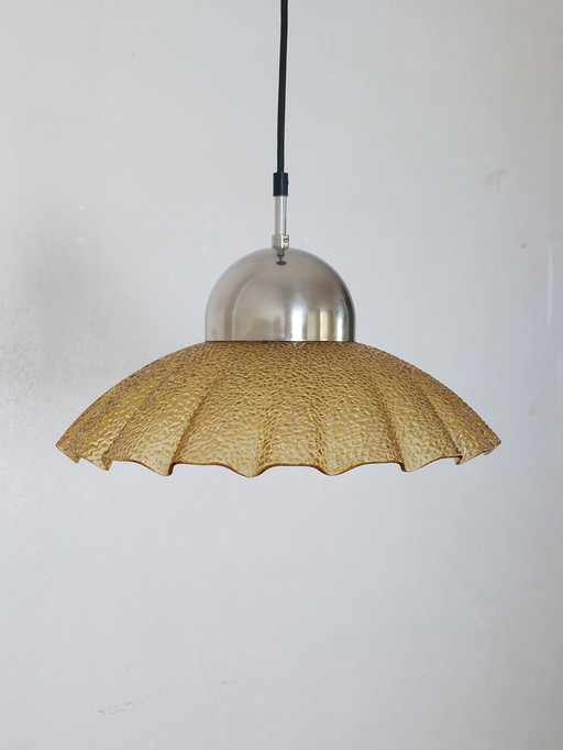 Lámpara de techo colgante vintage de cristal prensado, estilo años 80, de metal.