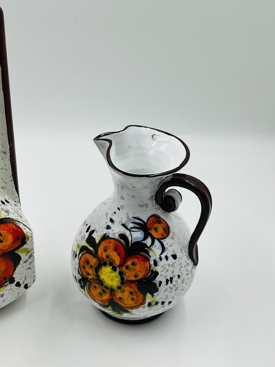 Image 1 of Pair of vintage hand-painted floral Italian vases