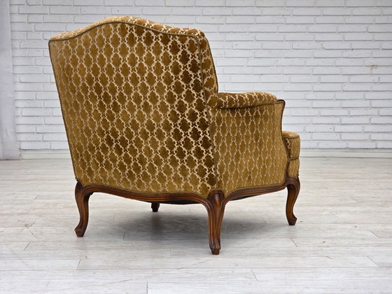 Image 1 of 1950s Danish Relax Chair, Furniture Velour, Carved Ash Wood
