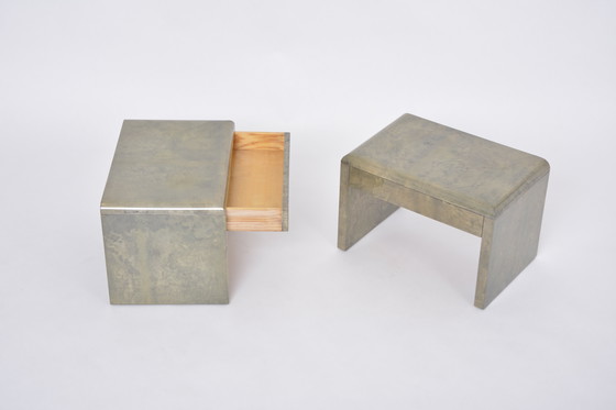 Image 1 of Mid-Century Modern Bedside Tables Made of Lacquered Goat Skin by Aldo Tura