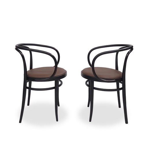2x Thonet 209 P | Leer Bruin Bentwood Zwart Stoel