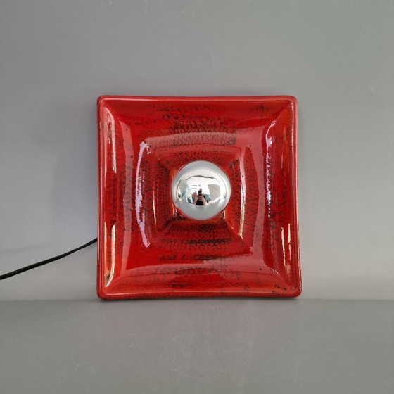 Image 1 of Vintage Square Red Wall Lamp - Ceramic, Orange/Red Glaze, Germany 1970s, Hustadt Leuchten, E27