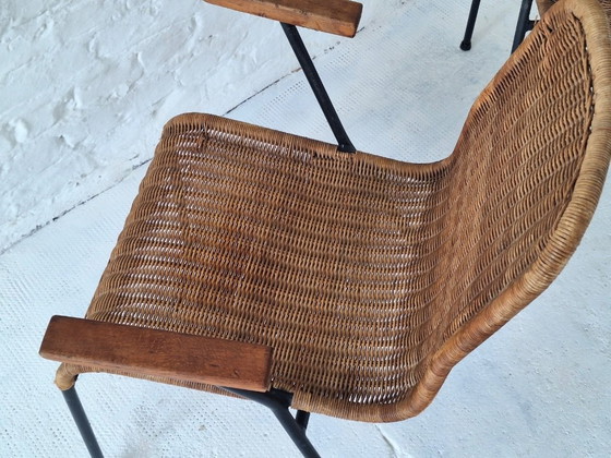 Pair of Rattan and Iron Stackable Elbow Chairs by Gian Franco Legler, Switzerland, 1960s – Dining chairs (photo 2 of 10)