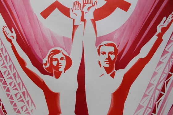 Image 1 of Original Soviet propaganda poster canvas 1973