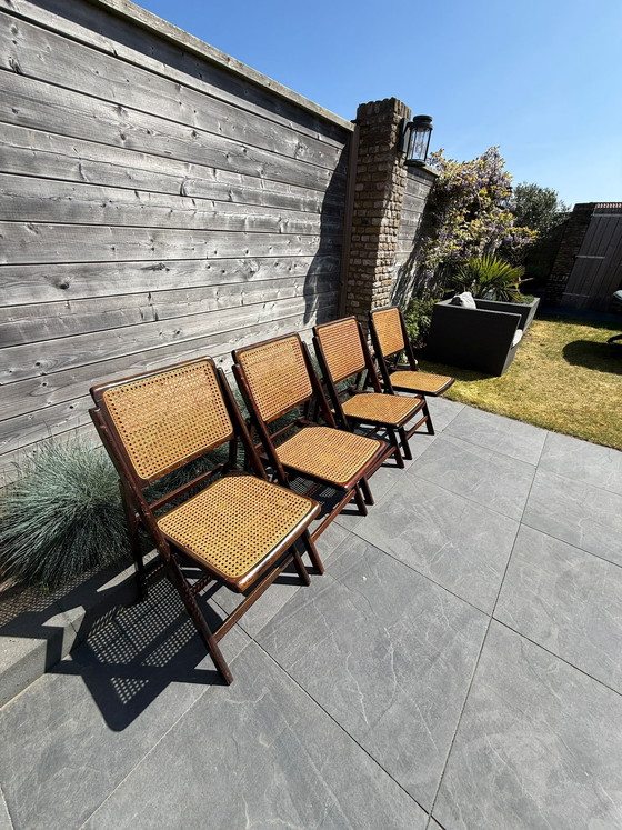 Image 1 of 4 sedie pieghevoli vintage con struttura in tessuto, anni '60