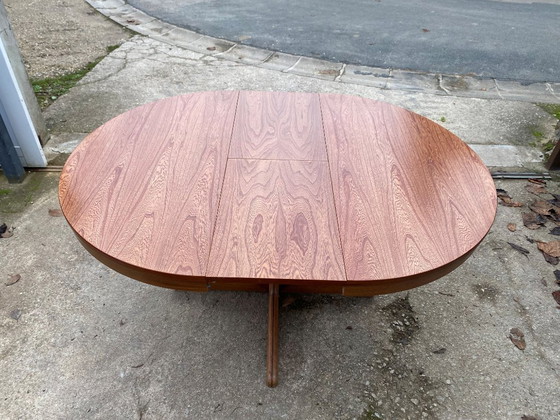 Image 1 of Scandinavian extendable round teak table, 115cm diameter, 152cm length, an70