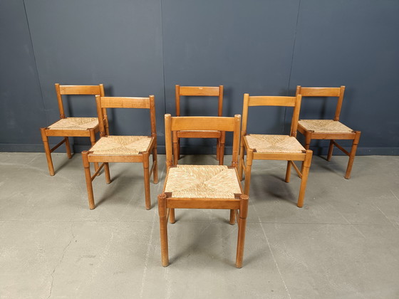 Image 1 of Italienische Esszimmerstühle aus Korbgeflecht, 1970er Jahre