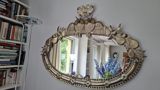 Sergio Bustamante – Miroir mural XL « Hiboux sous papillon » (Signé et numéroté à la main) – spiegels, Metal, Brass