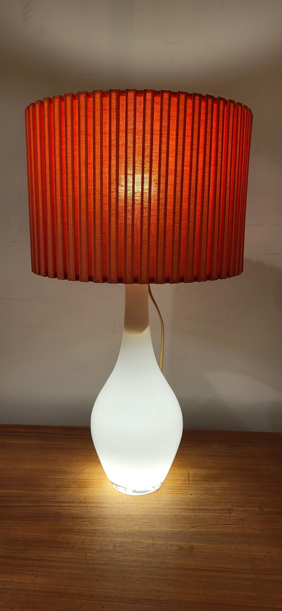Image 1 of Vintage white glass table lamp with red shade