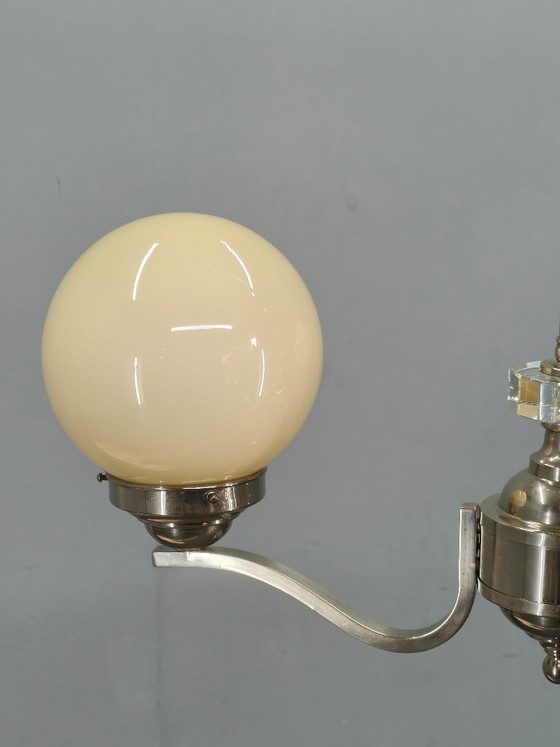Image 1 of Lampadario Art Déco in nichel e vetro degli anni '30, Cecoslovacchia
