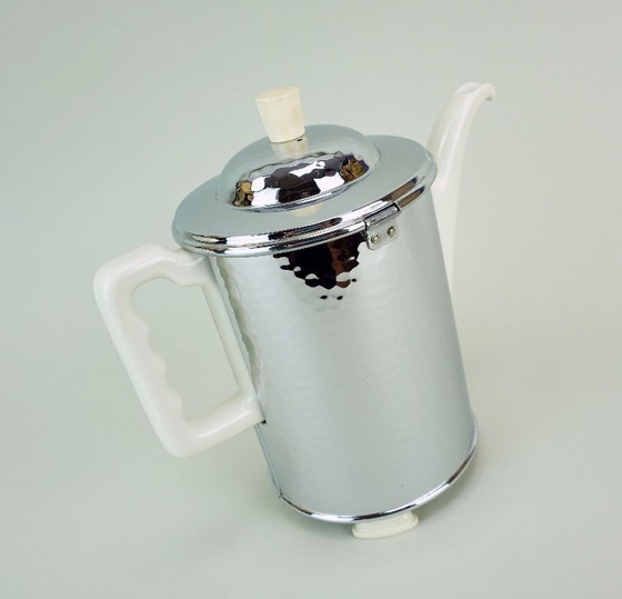 Image 1 of Cafetera térmica art déco de porcelana y metal de la década de 1930 de Thermisol Thomas