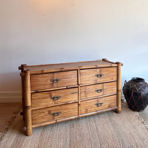 Commode en bambou Buffet bas Mid Century Vintage