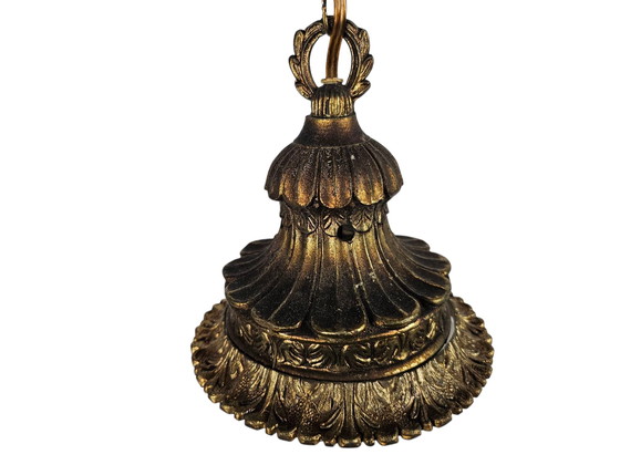 Image 1 of Vintage Hollywood Regency Stijl Hanglamp Bollamp Verguld Art Deco Opaalglas 1970's