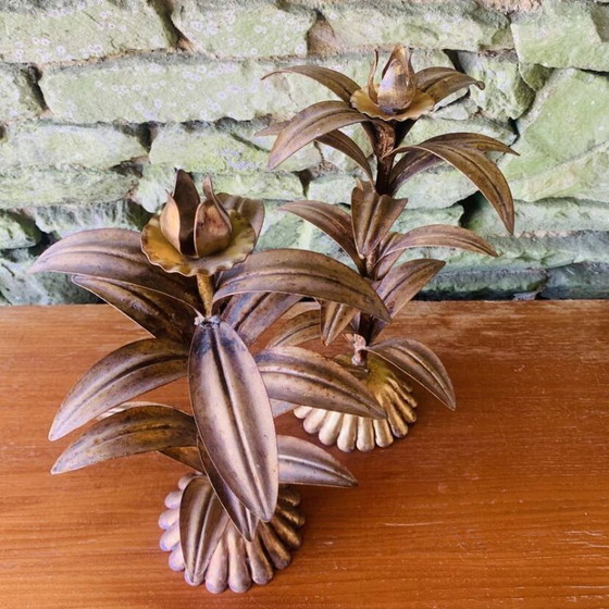 Image 1 of Coppia di candelabri in foglia d'oro degli anni '60