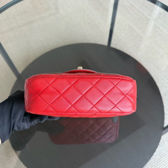 Image 1 of Chanel Seasonal Flap - Two Tone Quilted Lambskin Red Grey Golden Hardware Series 23