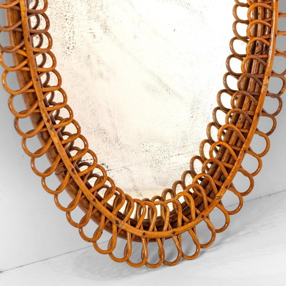 Image 1 of 1x Mid Century Modern Bamboo Wall Mirror, Attributed to Franco Albini, Italy 1960s