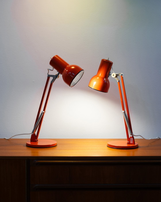 Image 1 of 2 X Danish Red Table Lamps By Lyskær Belysning