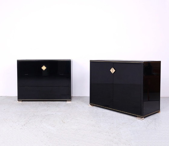 Image 1 of Black and gold Art Deco cabinets by Pierre Vandel, 1970s