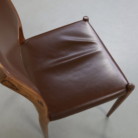 Image 1 of 6X Chaise de salle à manger "Model 80" en cuir par Niels Møller, 1960S