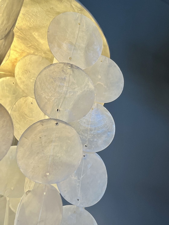 Image 1 of Capiz Shell Pendant Lamp Pearl Shell Gold Details !