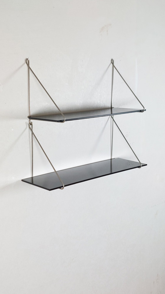 Image 1 of Vintage Mid Century Glass Shelf Wall Shelf Loop Shelf 1970s