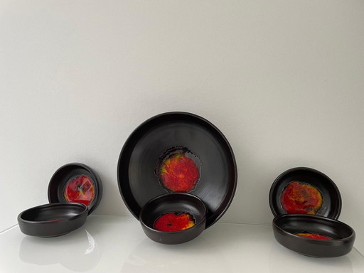 Retro 70'S Set Serving Bowl With Five Bowls