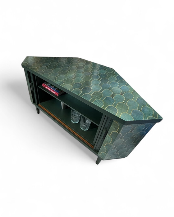 Image 1 of Mid - Century Swivel Bar Cabinet With Nizwa Jade By Bethan Gray