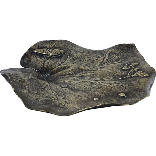 Vintage bronze leaf-shaped sculpture, Japan
