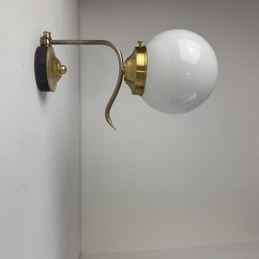 VINTAGE BRASS & OPALINE WALL LIGHT