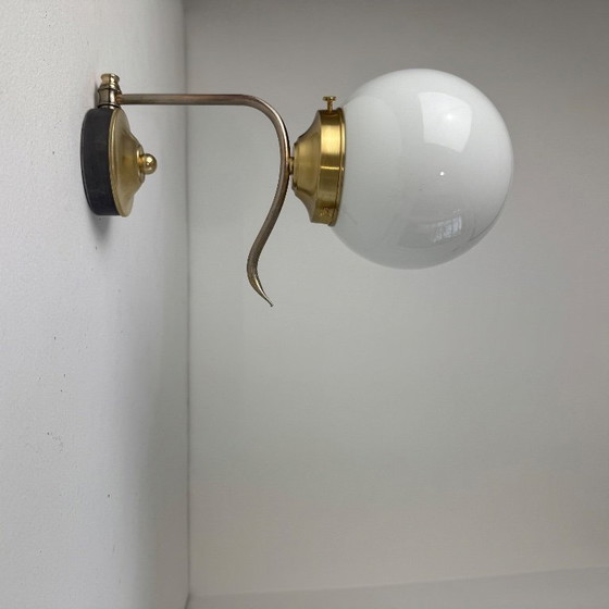 Image 1 of VINTAGE BRASS & OPALINE WALL LIGHT