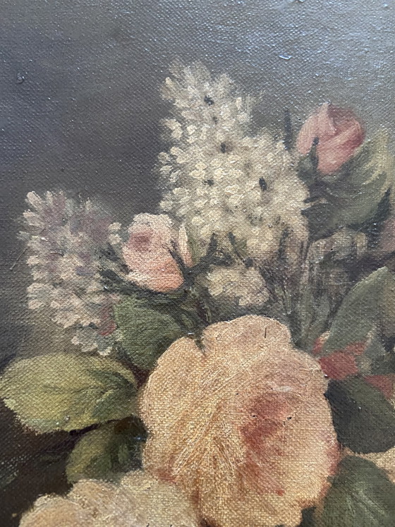 Antico dipinto a olio floreale firmato Lambert – Francia, c. 1920–1940 – Dipinti e disegni, Canvas (photo 4 of 9)