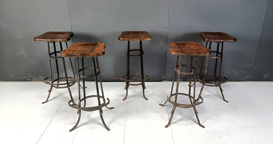 Image 1 of Vintage Brutalist Bar Stools, Set of 5 - 1970s