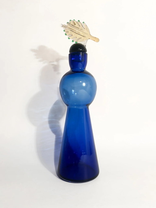 Blue Murano Glass Bottle De Majo by Yoichi Ohira, 1992