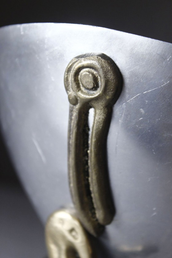 Image 1 of Skulpturale Schale, postmodernes Design, Messing & Aluminium, 1980er Jahre