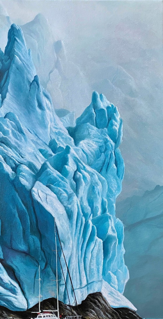 Original Oil Painting Ocean Landscape Ship At The Iceberg – Paintings & Drawings, Canvas (photo 3 of 7)