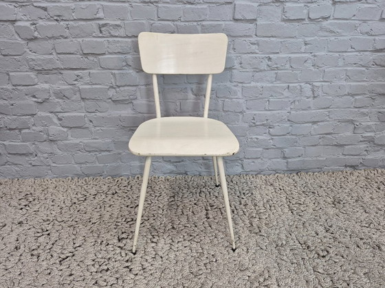 Image 1 of Industrial Wooden Chairs in All-White Finish, Set of Four – The Netherlands, 1950s