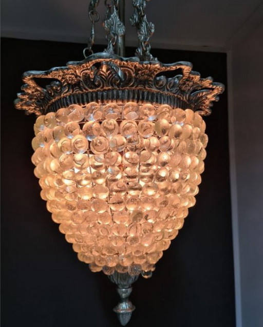 Murano Glass Ceiling Pendant Light, Art Deco Bronze Vine 