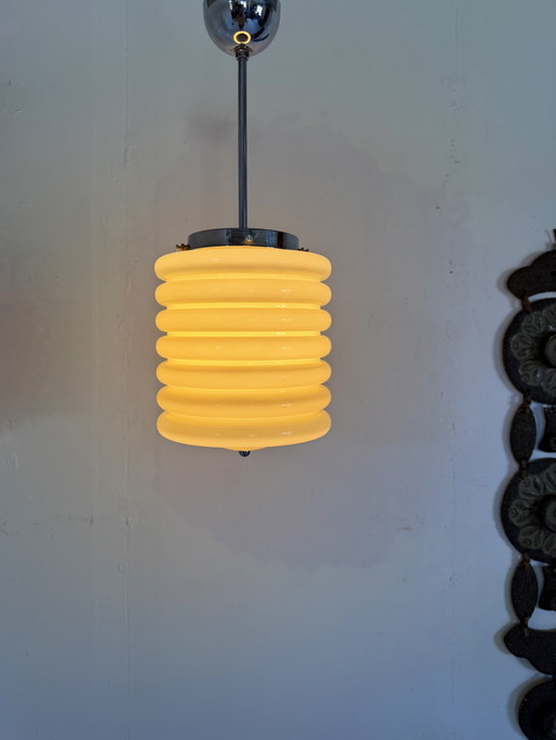 Vintage Art Deco opaalglazen hanglamp, Italië ‘50