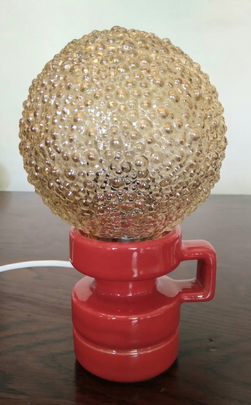 Space Age table lamp, red ceramic and bubble glass