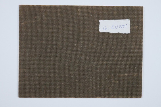 Image 1 of Small painting signed Guglielmo Curti. Oil on panel. Port market.