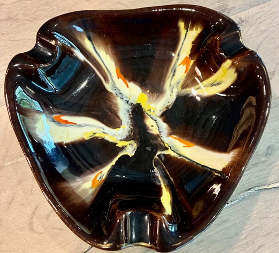 Ceramic ashtray / catchall, brown with abstract patterns, West Germany, Table accessories (photo 6 of 7)