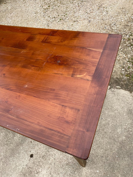 Image 1 of Eettafel in boerderijstijl van massief hout met 1 lade, circa 1930, 209x80 cm
